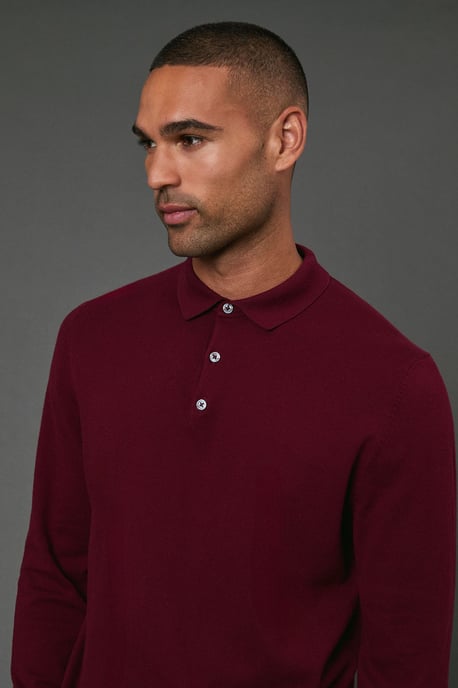 Cotton Rich Long Sleeve Knitted Polo - Image 3
