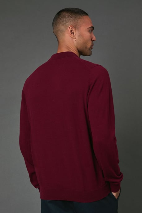 Cotton Rich Long Sleeve Knitted Polo - Image 4