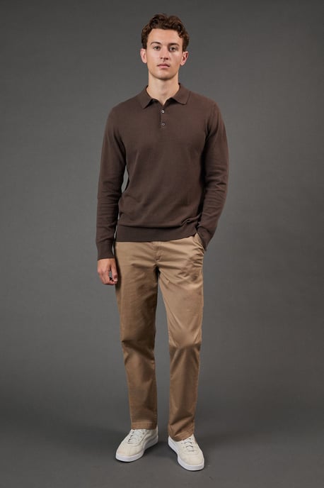 Cotton Rich Long Sleeve Knitted Polo - Image 2