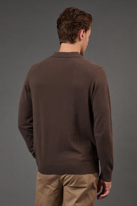Cotton Rich Long Sleeve Knitted Polo - Image 3
