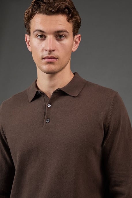 Cotton Rich Long Sleeve Knitted Polo - Image 4