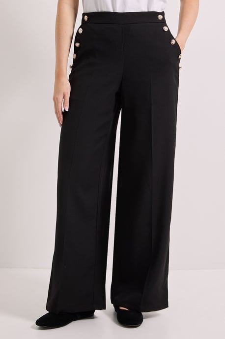 Military Button Detail Wide Leg Trouser - Image 2