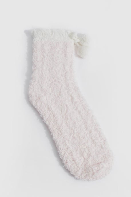 Pink Pom Pom Fluffy Bed Socks - Image 1