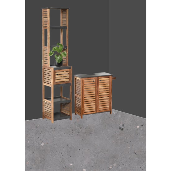 4goodz Badkamermeubel acacia set wastafelonderkast met kolomkast hoog - Image 3