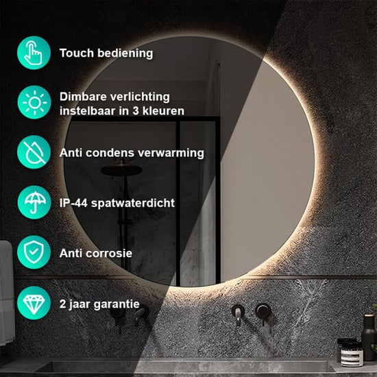 Vtw Living Badkamerspiegel rond 100 cm led verlichting en anti condens verwarming - Image 2