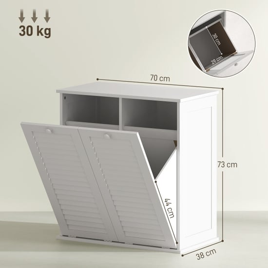 4goodz Homcom waskast met 2 kiepbakken voor wasgoed, 2 lamellendeuren, 70 x 38 x 73 cm, - Image 2