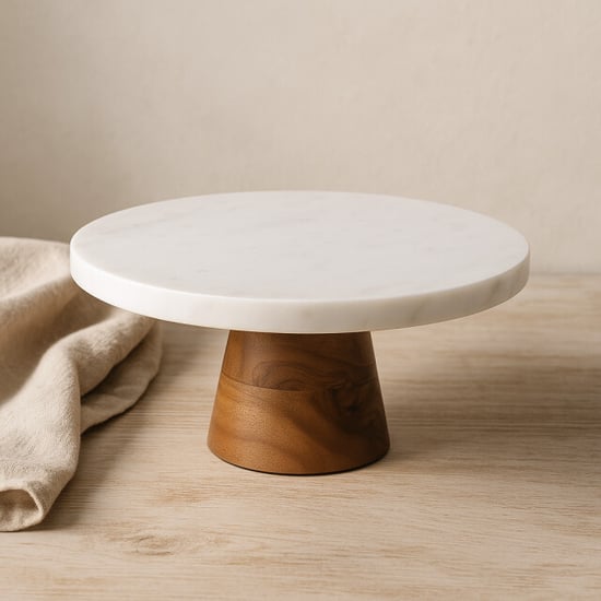 Casa di Elturo Marmeren taartplateau op houten voet Ø 25 x h 8 cm marmer & hout - Image 2