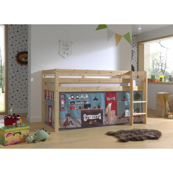 Lucevi pino halfhoogslaper h115cm + ladder + pet shop gordijntjes - - Image 1