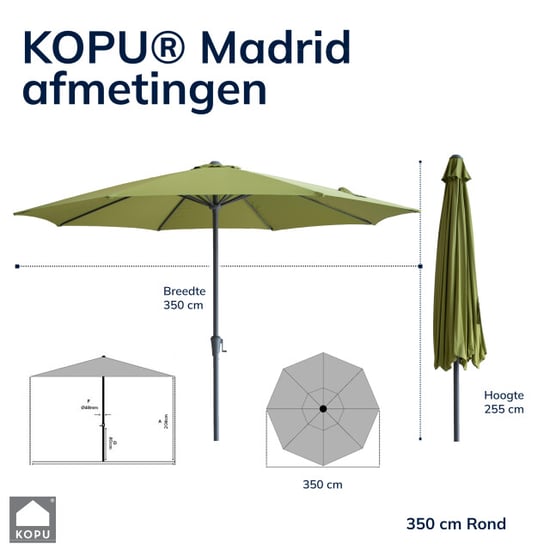 Kopu ® madrid 350 cm grote parasol rond met beschermhoes olijfgroen - Image 3