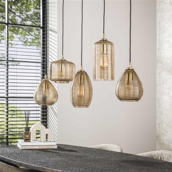 Hoyz hanglamp stripe glass horizontal 5-lichts smoke glas - Image 3