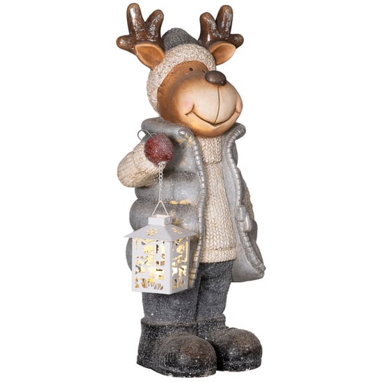 Homcom Kerstdecoratie, rendier met lantaarn, led, werkt op batterijen, 25,5 x - Image 1