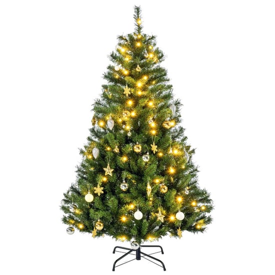 Homcom Kunstkerstboom kant-en-klaar met decoratie en verlichting 150 cm - Image 1