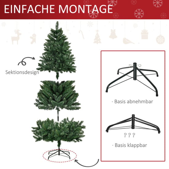 Homcom Kunstkerstboom 180 cm pijnboom kunstmatig, met 724 takken, metalen - Image 4