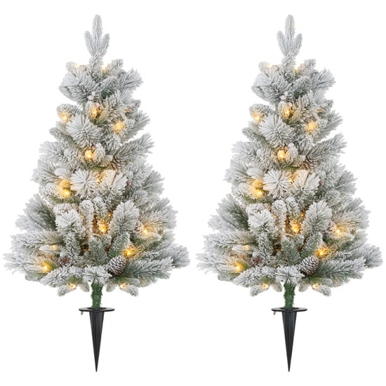 Homcom Set van 2 kerstbomen met led verlichting met prikpen 107 cm - Image 1