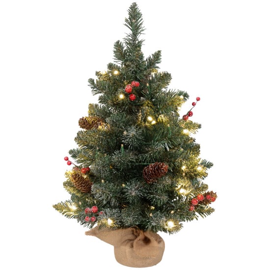 Homcom Mini kerstboom met led verlichting, 60 cm, dennenappels en bessen - Image 1