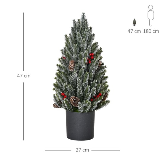 Homcom Mini kerstboom met dennenappels, rode bessen en overtop 50Â cm hoog, - Image 3