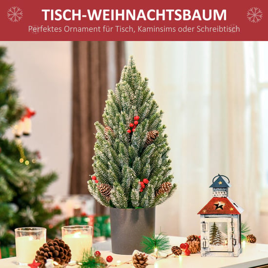 Homcom Mini kerstboom met dennenappels, rode bessen en overtop 50Â cm hoog, - Image 4
