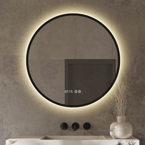 Vtw Living Badkamerspiegel rond 60 cm met verlichting en verwarming metalen rand - - Image 1