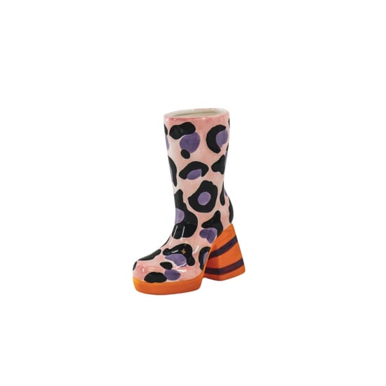 House Vitamin Boot/leopard vase- ceramics- pink/orange-18x8x24cm - Image 1