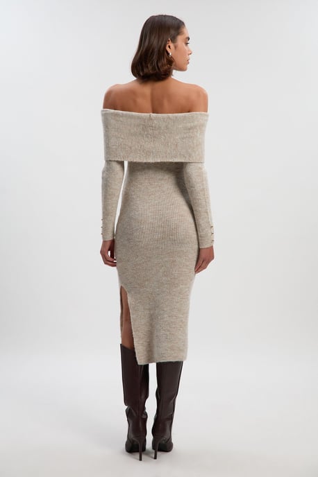 Wool Blend Cosy Bardot Knit Midi Dress - Image 4