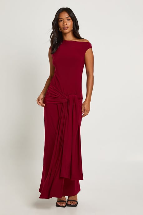 Petite Double Layer Asymmetric Wrap Detail Maxi Dress - Image 1