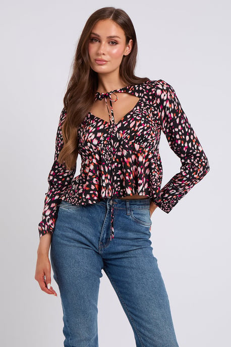 Tulipa Cut Out Tie Neck Top - Image 1