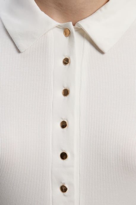 Viscose Rib Jersey Long Sleeve Collared Button Top - Image 3