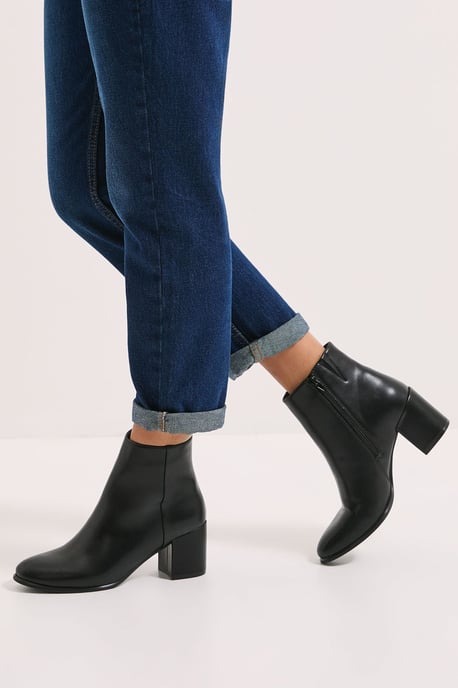 Wide Fit Morgan Round Toe Medium Block Heel Ankle Boots - Image 1