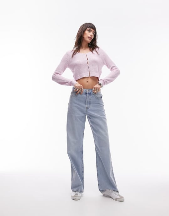 Topshop – Rosa stickad mikrokofta i handduksmönster - Image 3