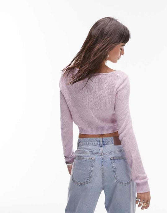 Topshop – Rosa stickad mikrokofta i handduksmönster - Image 4