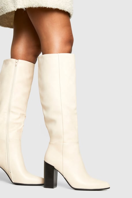 Column Knee High Stacked Heel Boots - Image 1