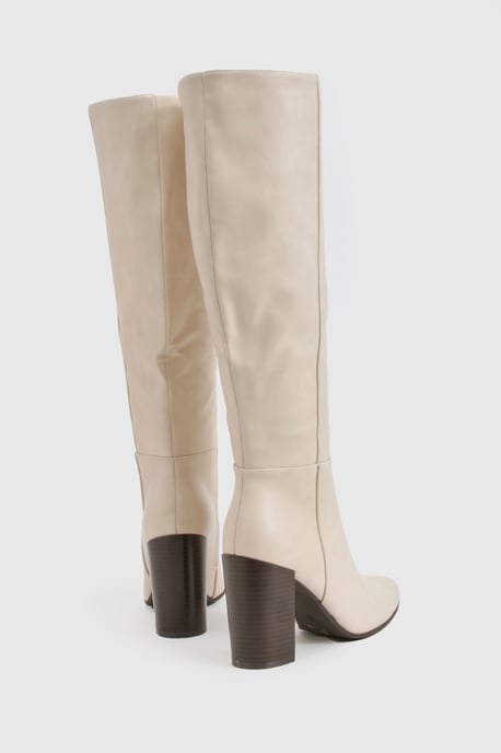 Column Knee High Stacked Heel Boots - Image 4