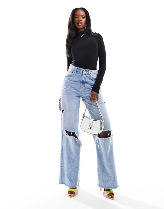 ASOS DESIGN – Svart, åtsittande bodysuit med hög halsringning och långa ärmar i dubbla lager - Image 2