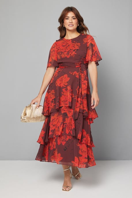 Ruffle Tiered Belted Midi Dress - Image 1