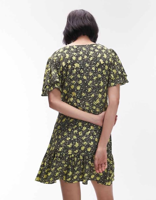 Topshop – Bella – Gul blommig teklänning med ängelärm - Image 4
