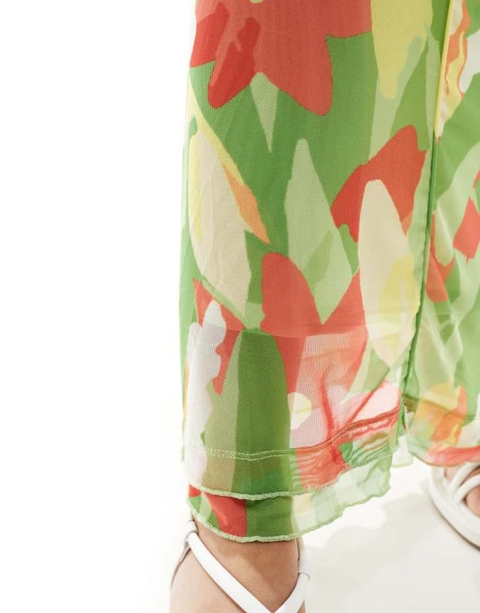 Vero Moda – Grönt blommigt ärmlös klänning i mesh med salladskant - Image 4