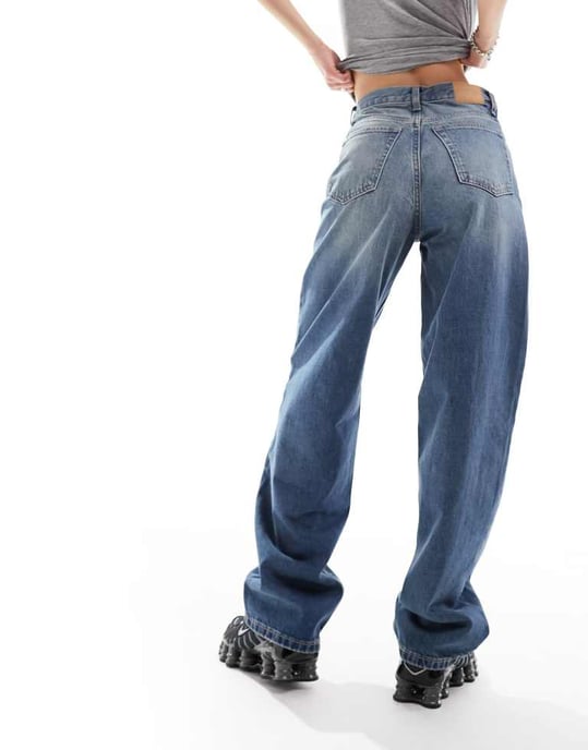 Weekday – Rail – Blå jeans med hög midja och lös passform med raka ben - Image 4