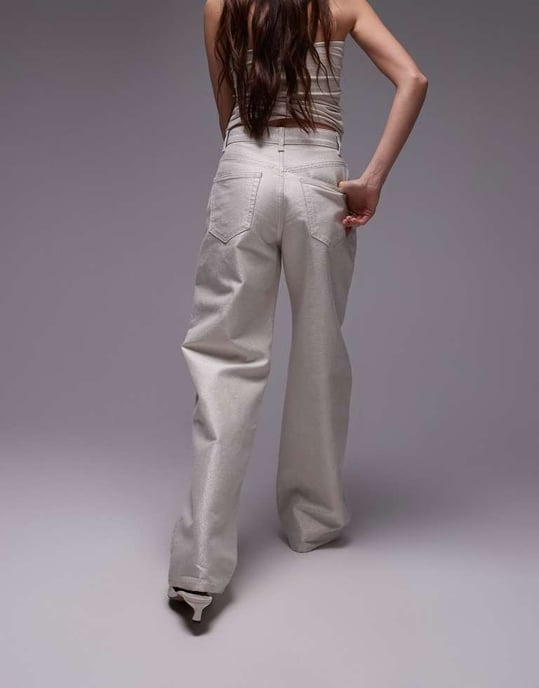 Topshop – Ecru jeans med metallicfärgad midja och lös passform - Image 2