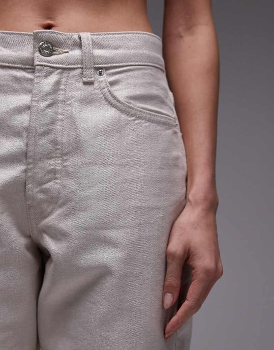 Topshop – Ecru jeans med metallicfärgad midja och lös passform - Image 3
