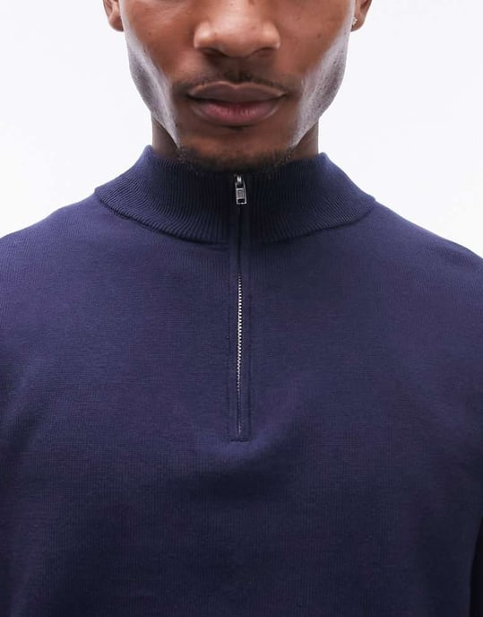 Topman – Marinblå essentials med 1/4-dragkedja - Image 2