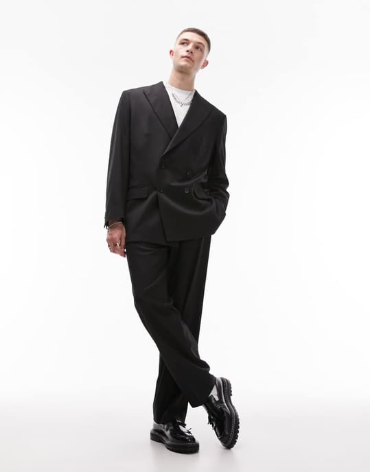 Topman – Svart, överdimensionerad dubbelknäppt kavaj - Image 2