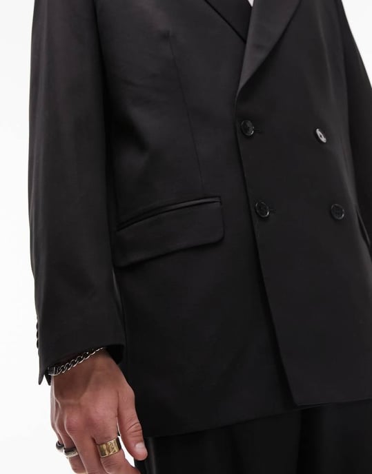 Topman – Svart, överdimensionerad dubbelknäppt kavaj - Image 4