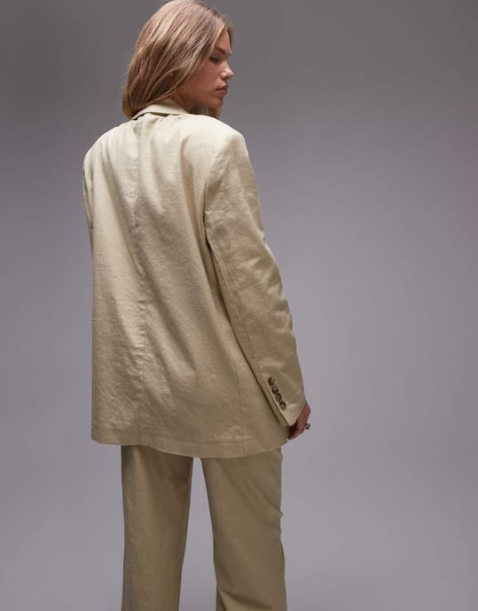 Topshop – Sandfärgad, hög rygg – Oversized linnekavaj - Image 3