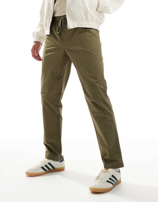 Selected Homme – Khakifärgade byxor med dragsko - Image 5