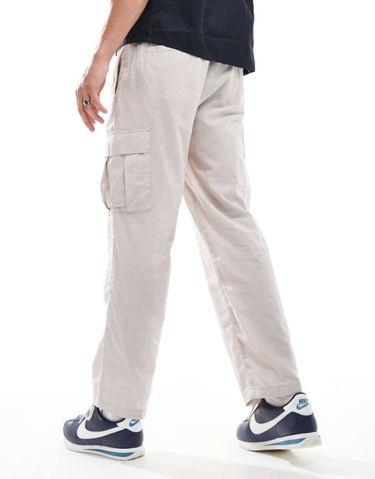 Jack & Jones – Beige avsmalnande linnebyxor med cargofickor - Image 2