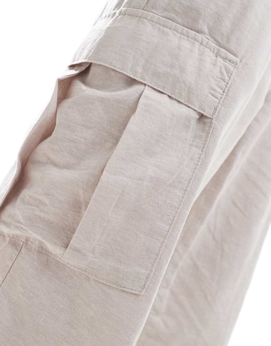 Jack & Jones – Beige avsmalnande linnebyxor med cargofickor - Image 5