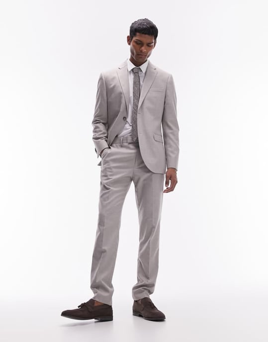 Topman – Stenfärgade, smala kostymbyxor i linneblandning - Image 1