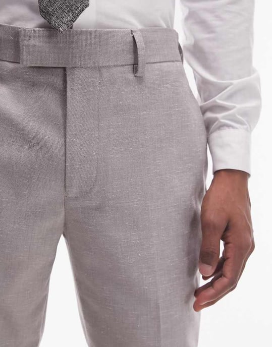 Topman – Stenfärgade, smala kostymbyxor i linneblandning - Image 3