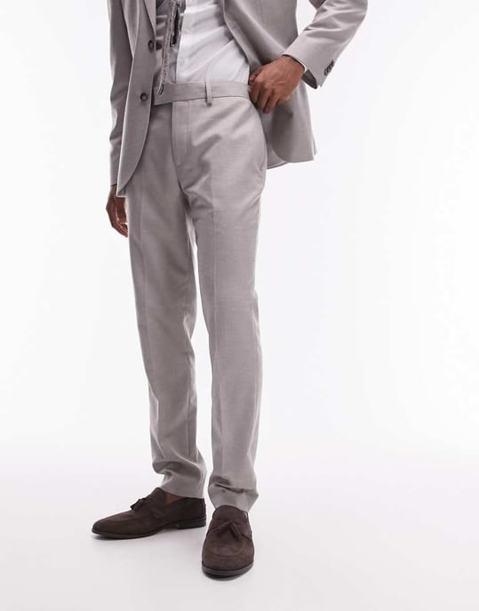 Topman – Stenfärgade, smala kostymbyxor i linneblandning - Image 4