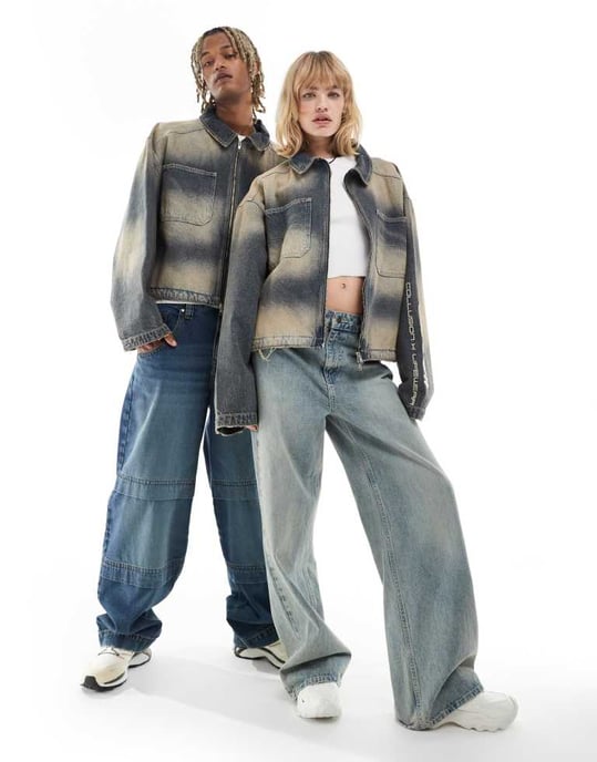 COLLUSION – Unisex – Grå tvättad snickarjacka i denim med överdimension och dragkedja - Image 4